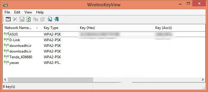 نمایش پسورد دستگاههای مودم متصل شده به سیستم WirelessKeyView1.7